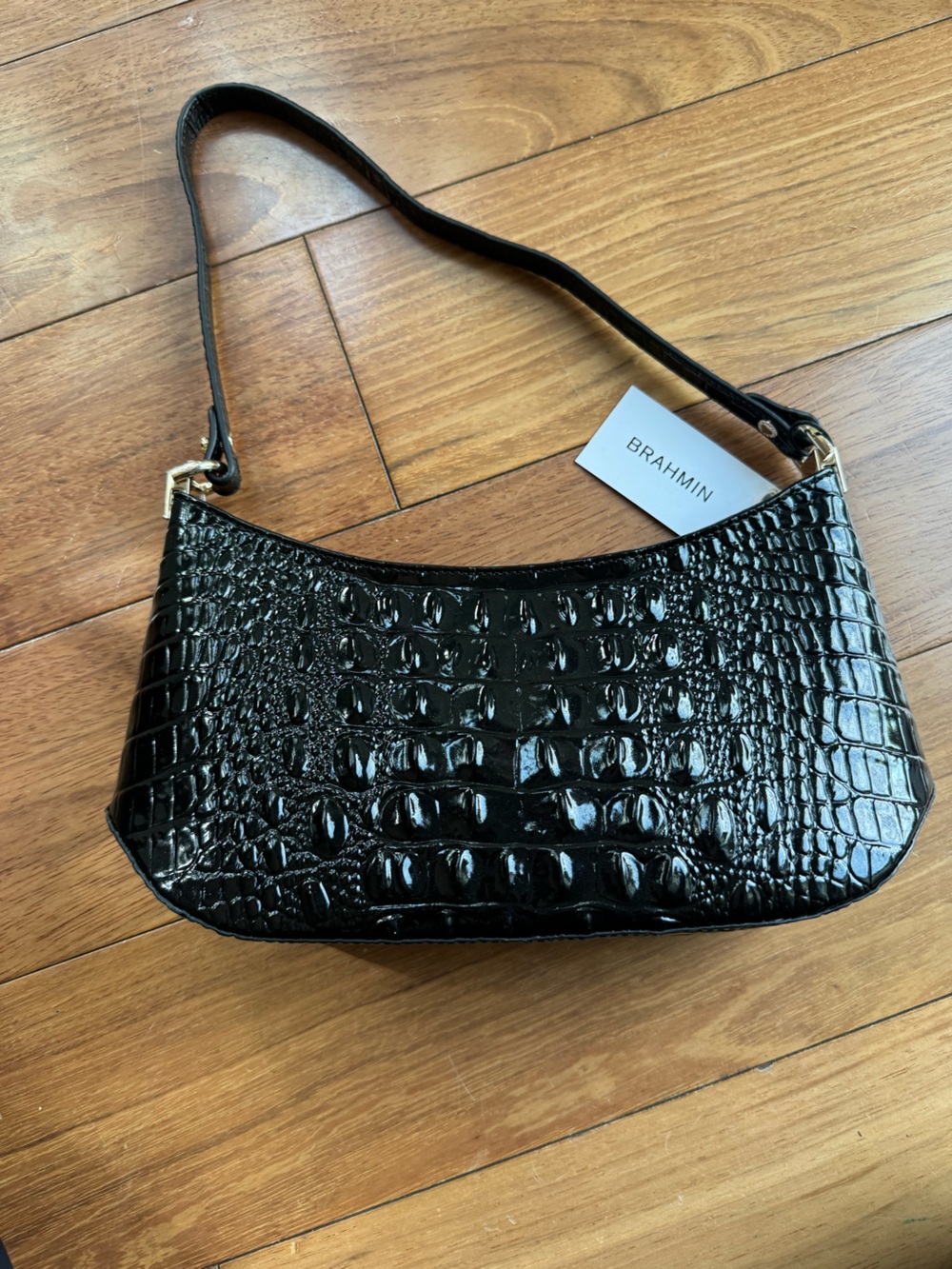 Brahmin Patent Croc-Embossed Black Shoulder Bag